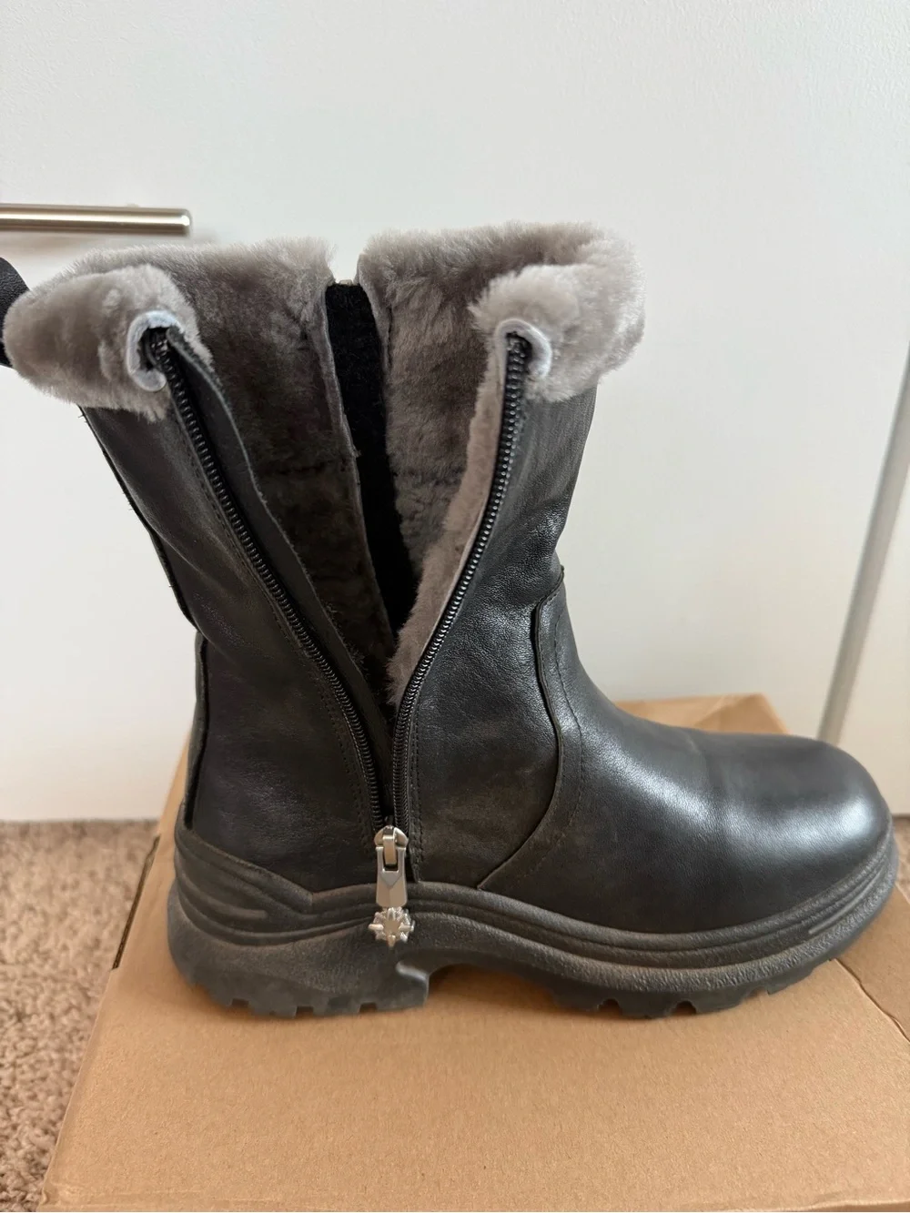 Black Faux-Fur Trim Winter Ankle Boot with Side Zip